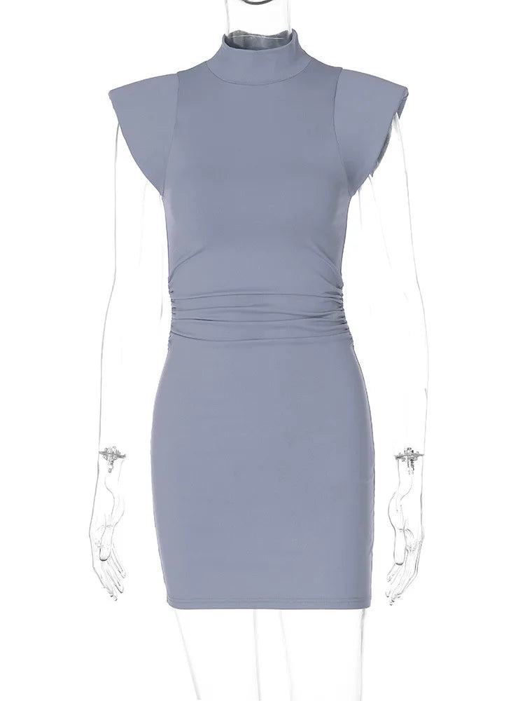 Elegant Black O-Neck Sleeveless Mini Dress Women Split A-line High Waist Bodycon Dresses Elegant Ladies Streetwear Party Robes