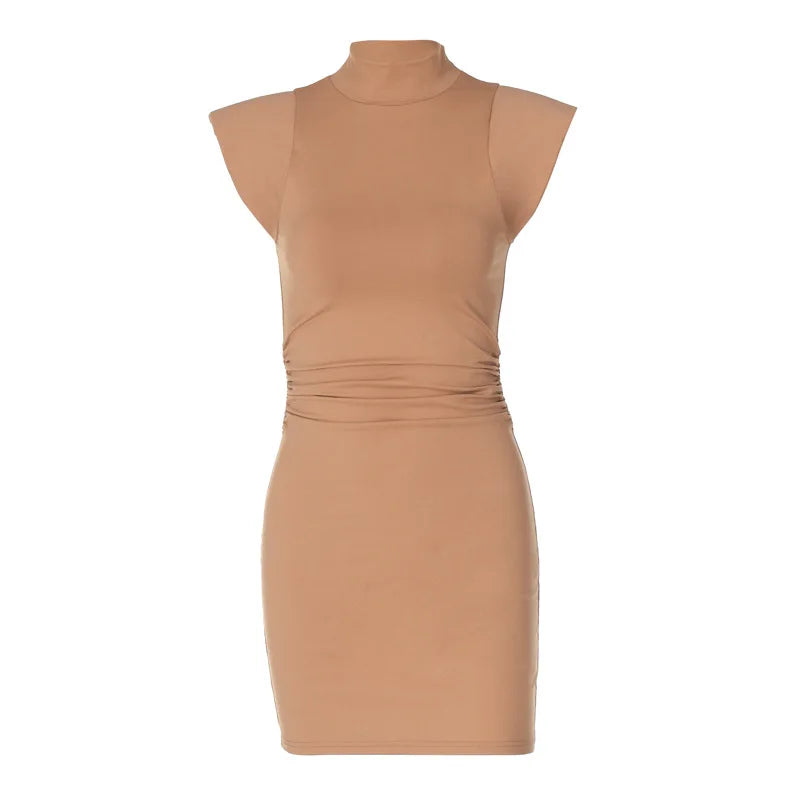 Elegant Black O-Neck Sleeveless Mini Dress Women Split A-line High Waist Bodycon Dresses Elegant Ladies Streetwear Party Robes